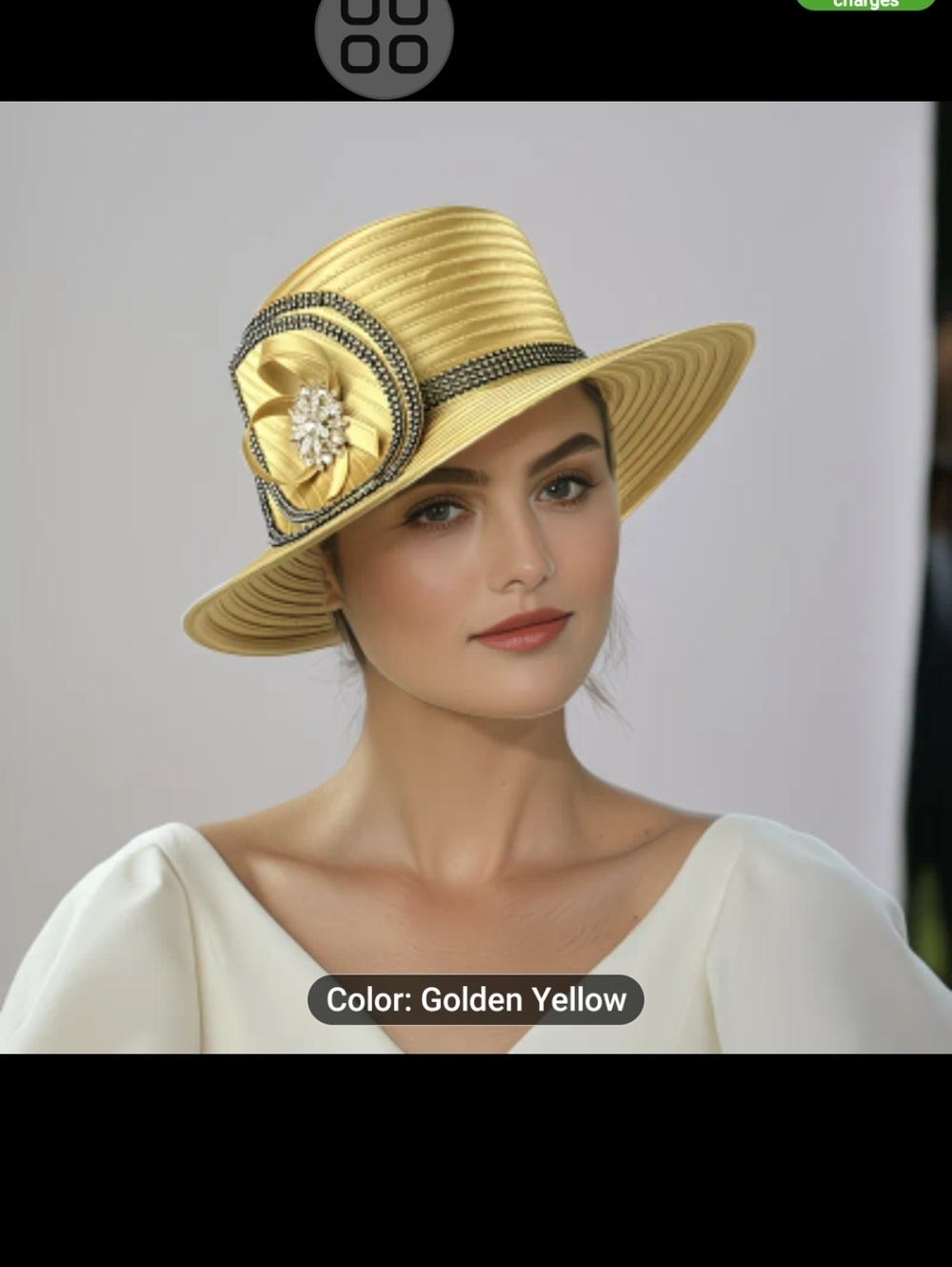 Elegant Golden Yellow Women's Dress Hat with Decorative Brooch
